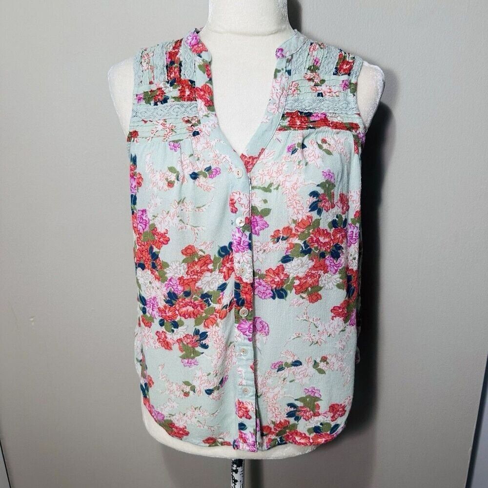 Anthropologie Meadow Rue Top Mint Sage Green SZ S Floral Cottagecore Peasant - Picture 5 of 10